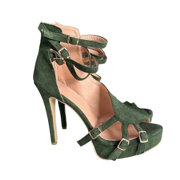 Green Suede Platform Heels, Size 14 - Picture 3 of 5